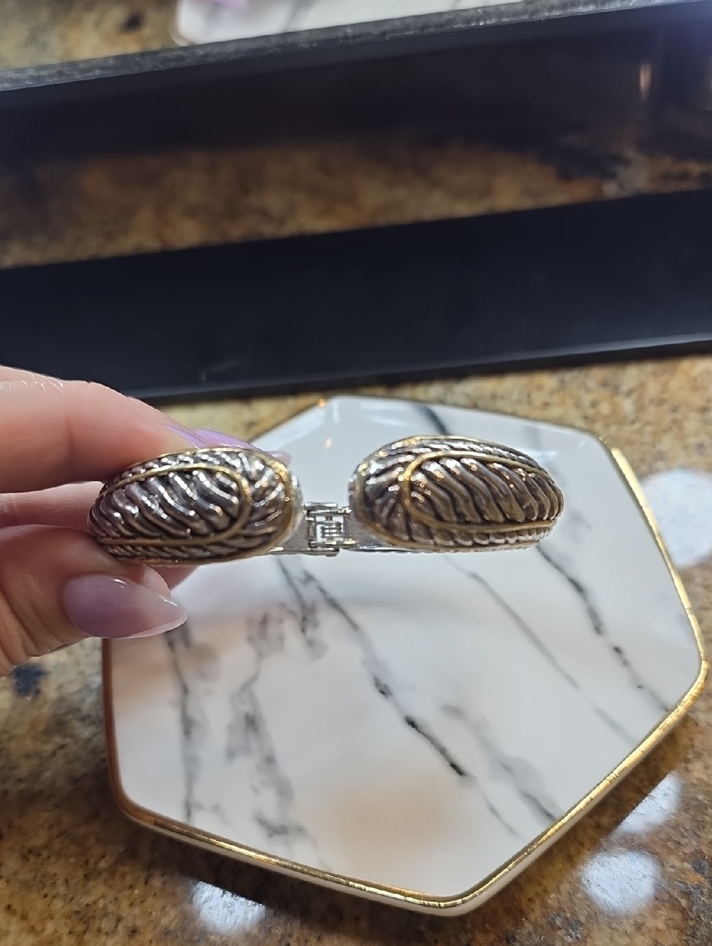 Textured Two-Tone Silver and Gold Open Cuff Bracelet